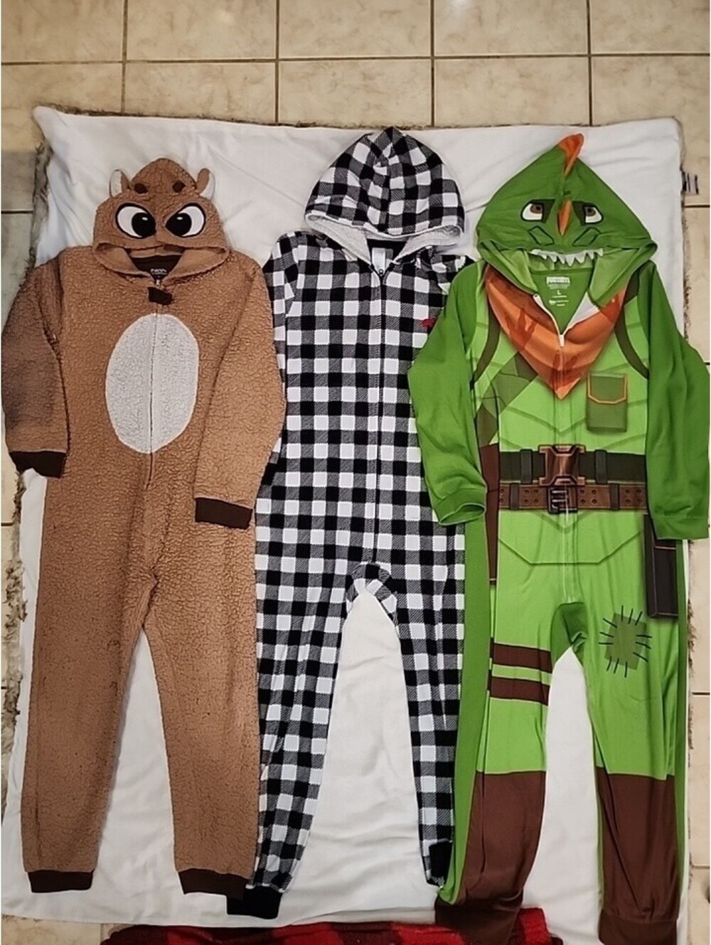 lot 3 boys union suit one Piece pajama size L Rudolph Places Fortnite L 10/12